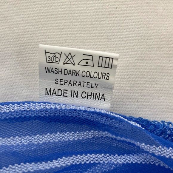 C Yard Blue Sheer Striped Button Front Peplum Top, Size Large - Picture 12 of 12